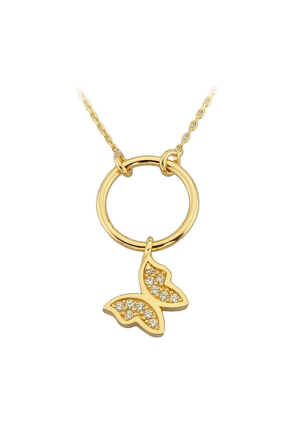 Gold Ring Butterfly Necklace
