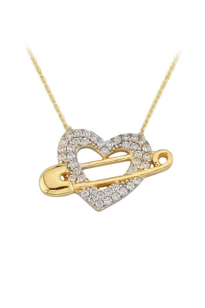 Gold Needle Heart Necklace