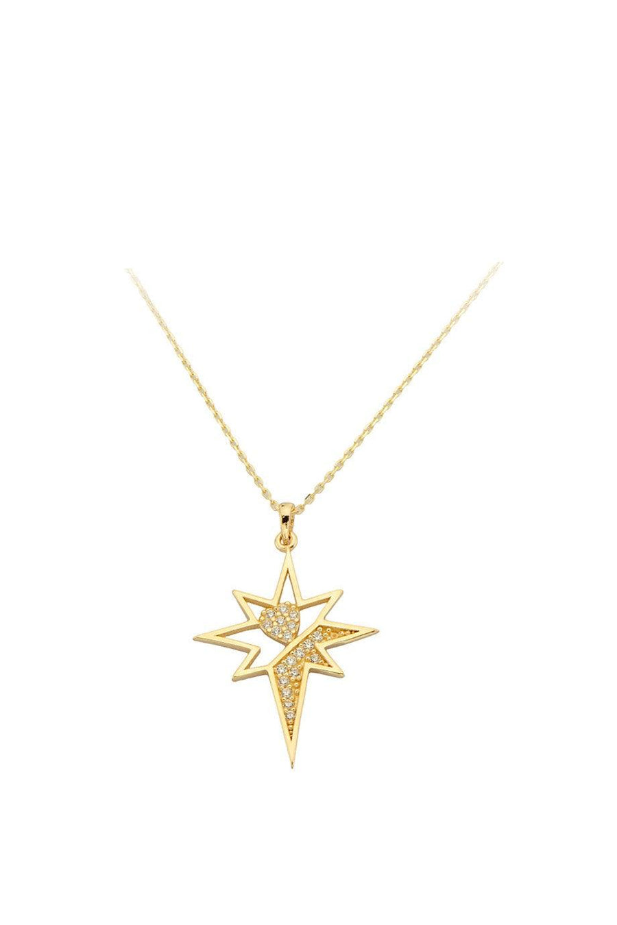 Golden Heart Detailed Polar Star Necklace