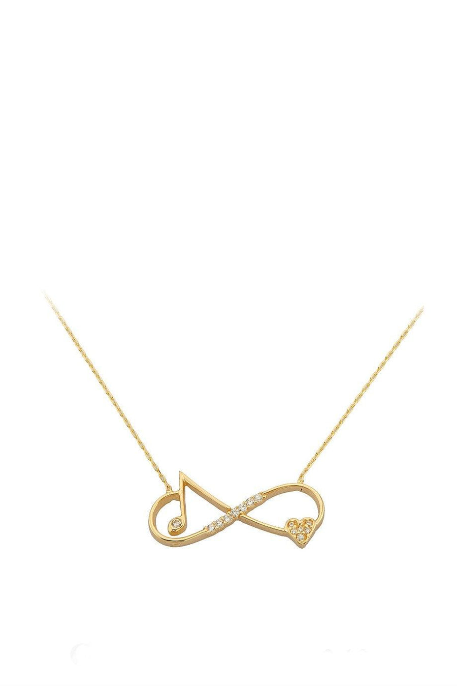 Golden Heart And Note Detailed Infinity Necklace