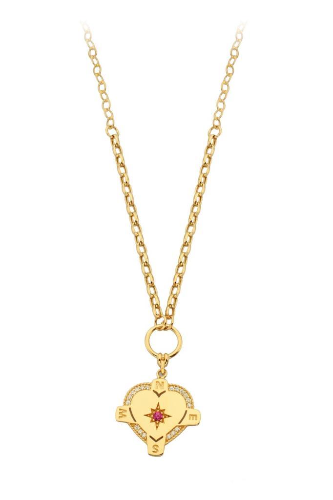 Gold -Hearted Compass Necklace