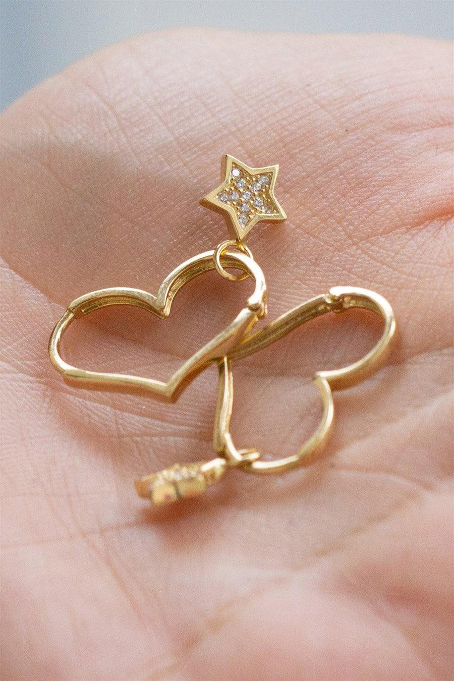 Gold Heart Star Earrings