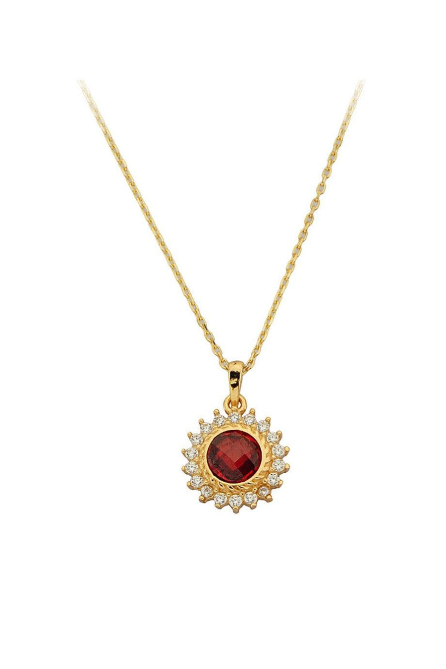 Golden Red Stone Sun Necklace