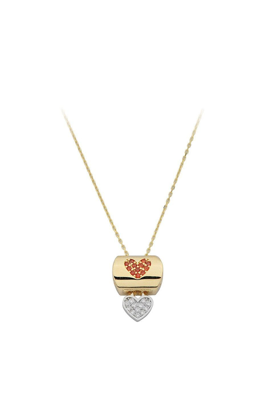 Golden Red Stone Heart Box Necklace
