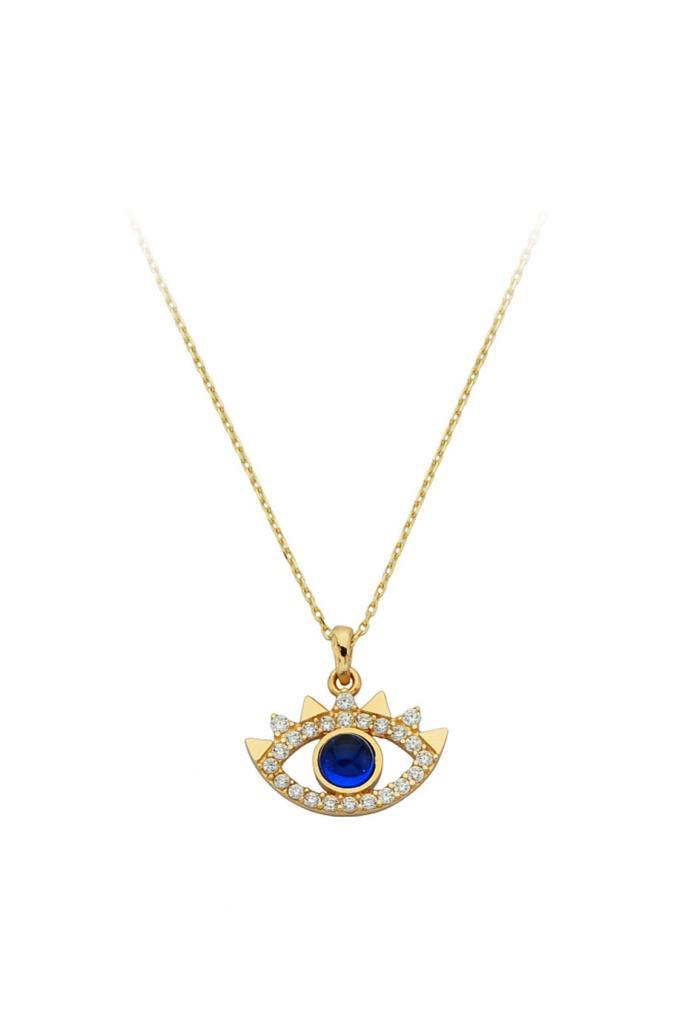 Golden Navy Blue Eyelash Eye Necklace