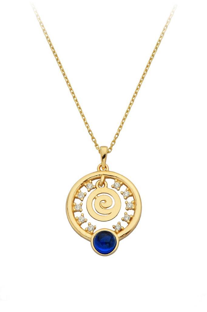 Gold Navy Blue Stone Spiral Ring Necklace