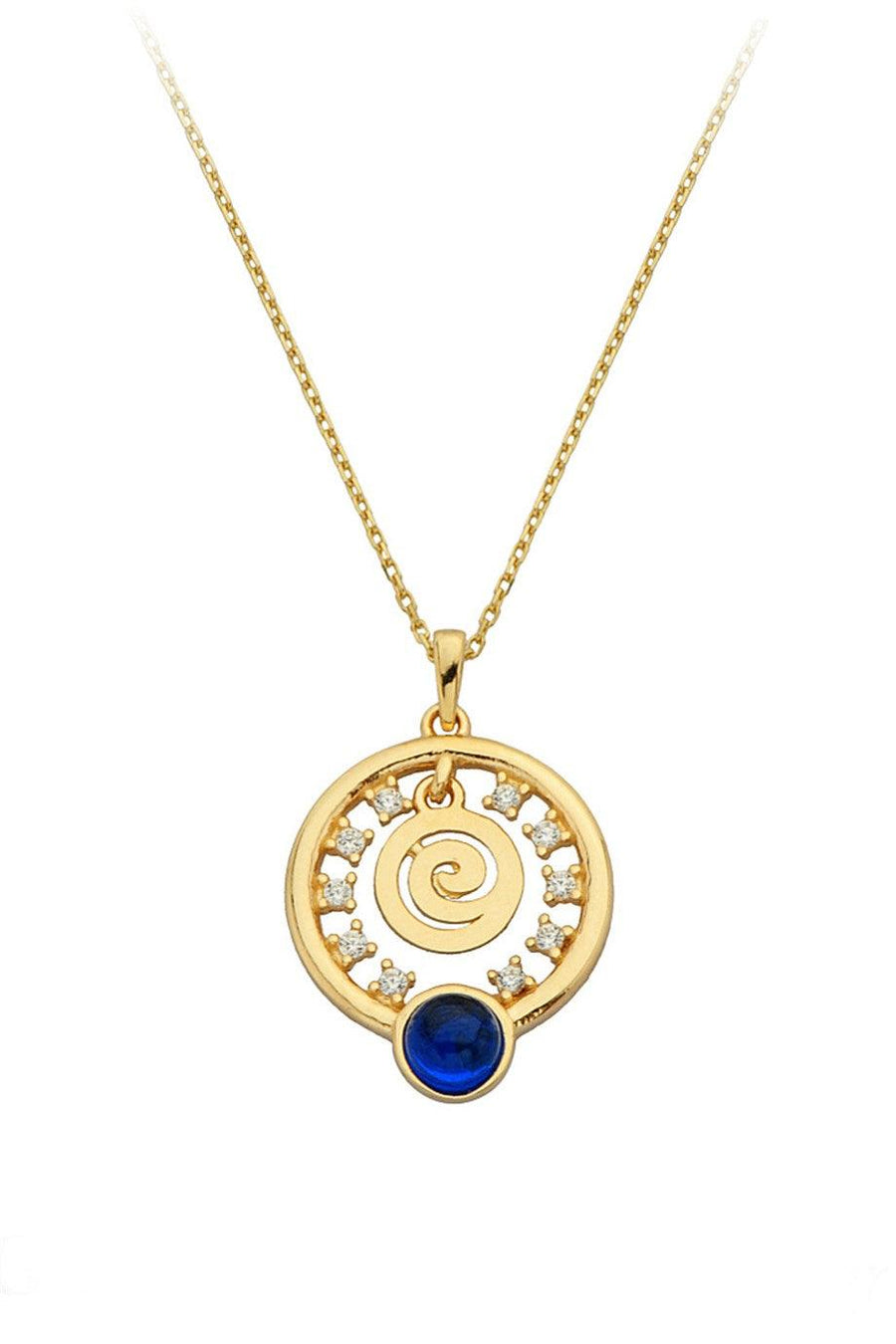 Gold Navy Blue Stone Spiral Ring Necklace