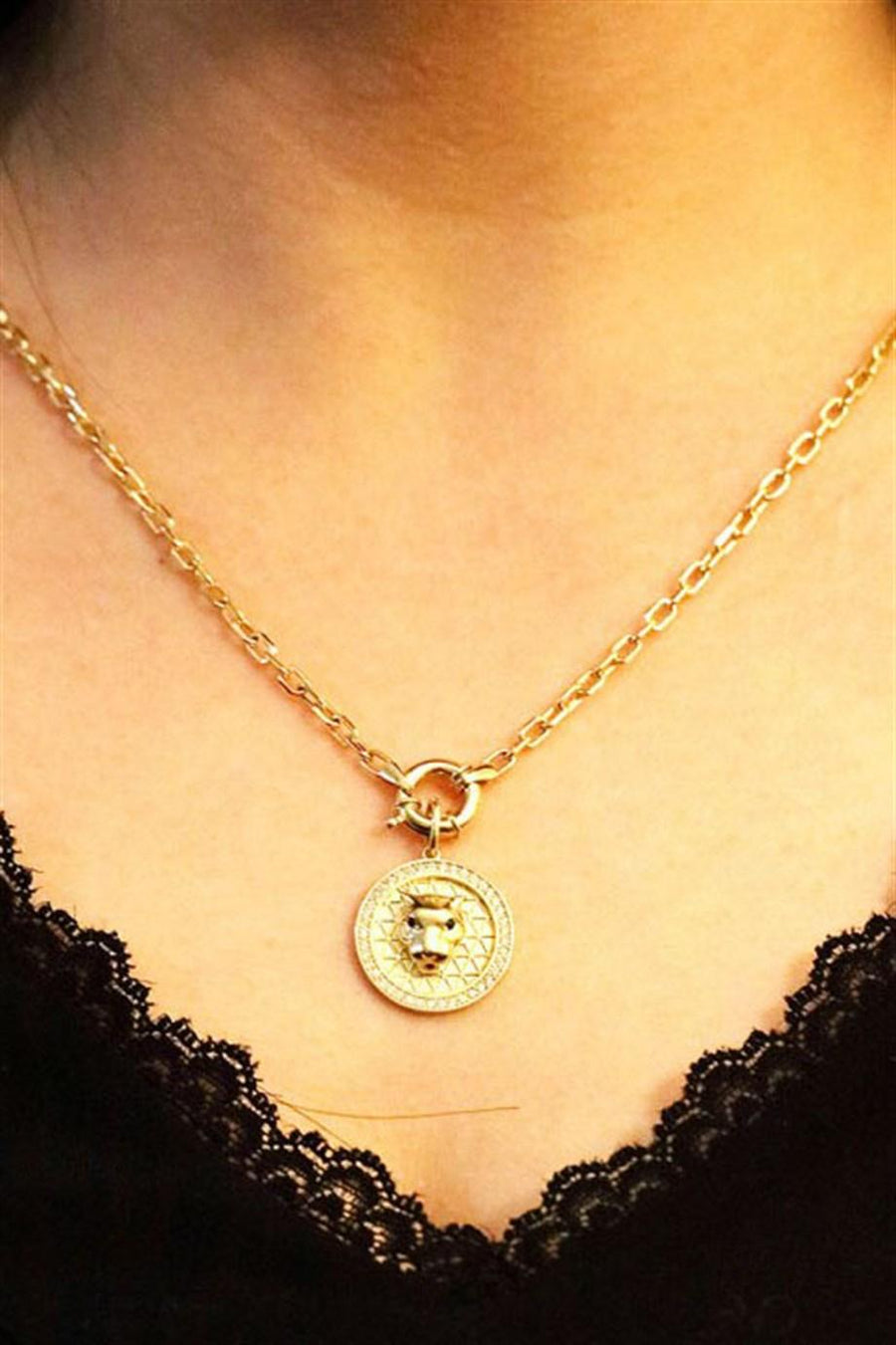 Gold Medallion Lion Necklace