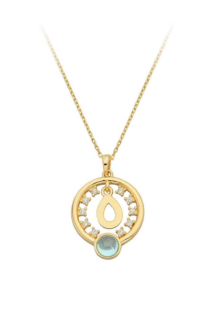 Gold Blue Stone Drop Ring Necklace