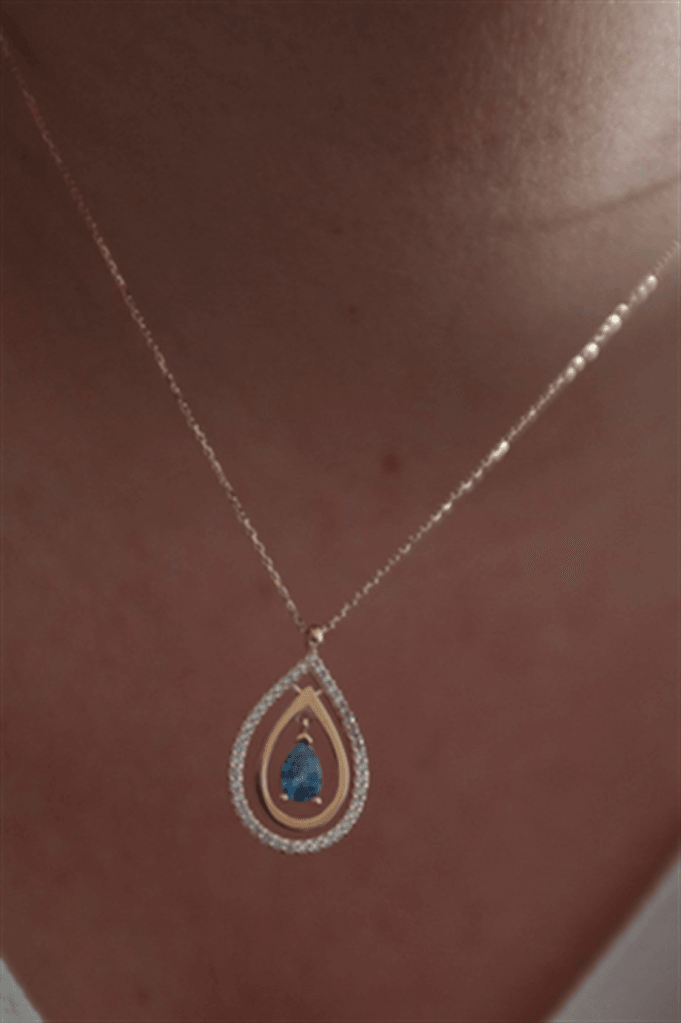 Gold Blue Stone Drop Necklace