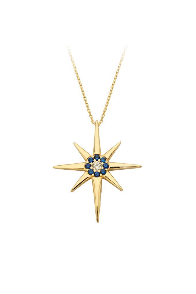 Gold Blue Stone Shimal Star Necklace