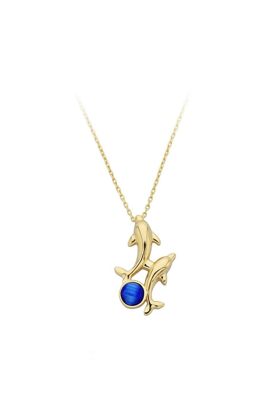 Gold Blue Stone Dolphin Necklace