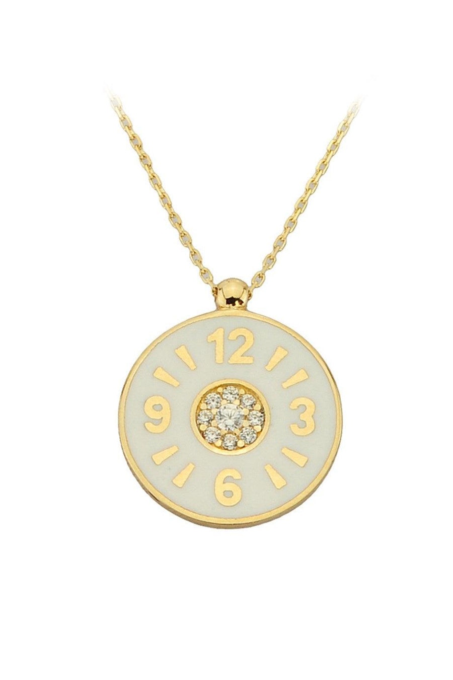 Gold Encoved Clock Necklace