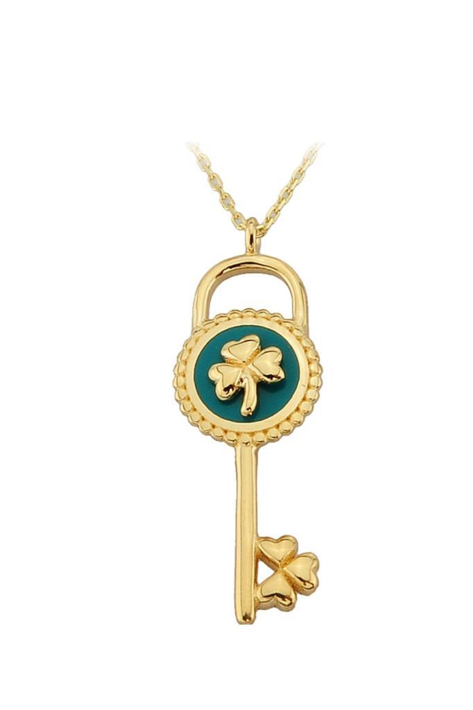 Gold Encouragement Clover Key Necklace