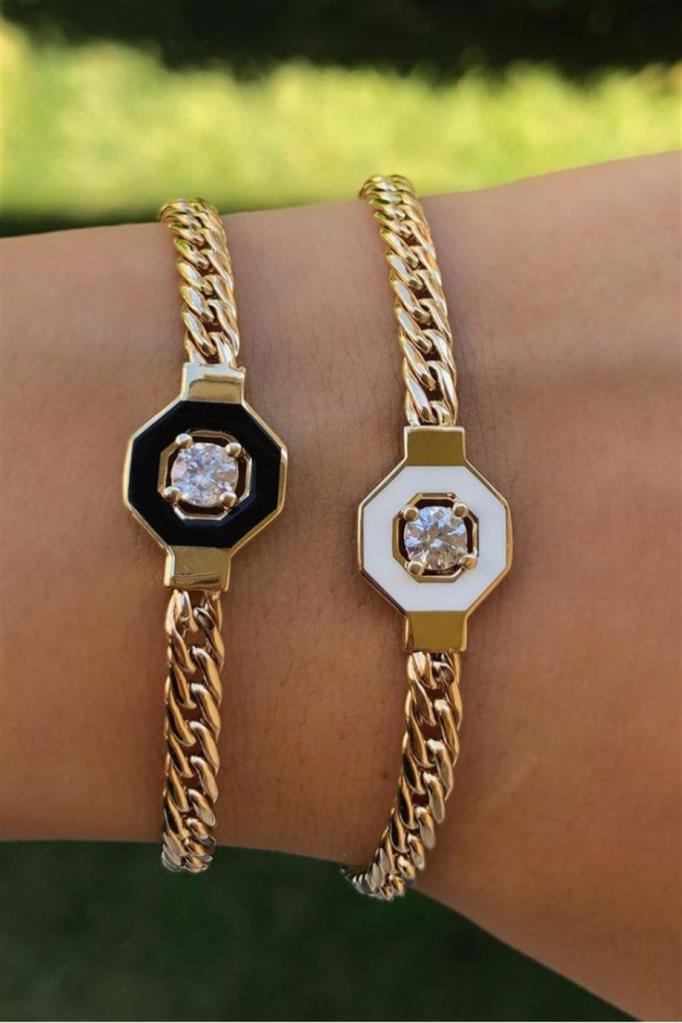 Gold Enamel Chain Bracelet