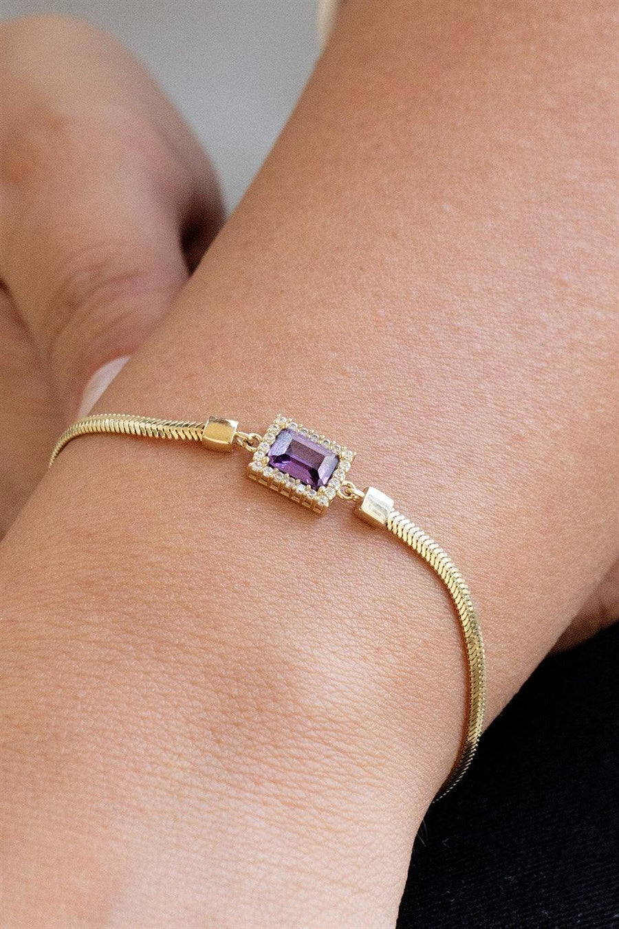 Gold Purple Baguette Stone Bracelet