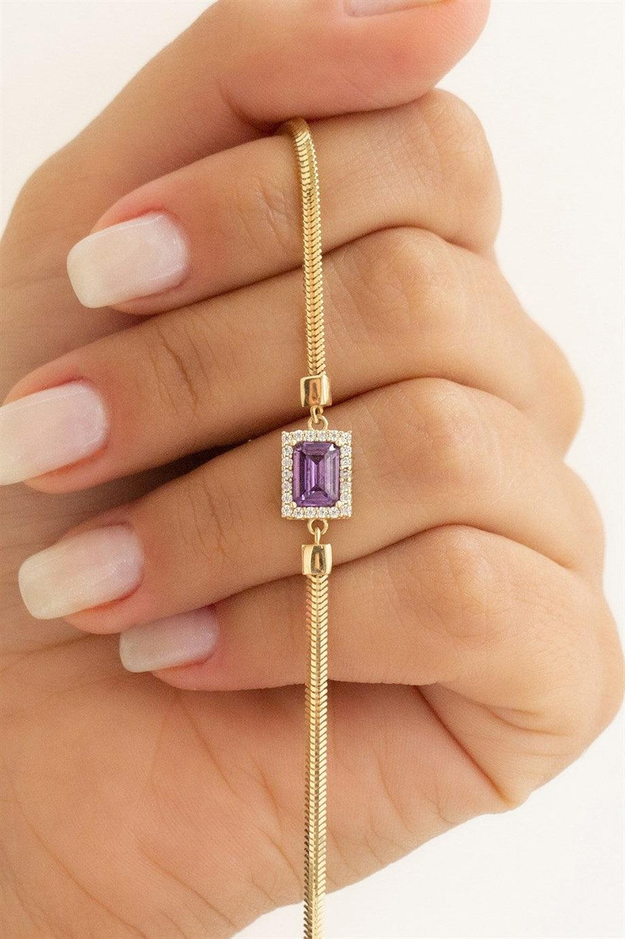 Gold Purple Baguette Stone Bracelet