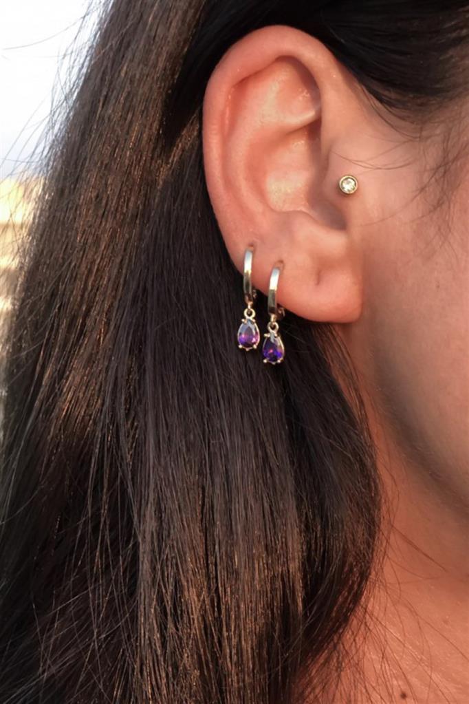 Golden Purple Stone Earrings