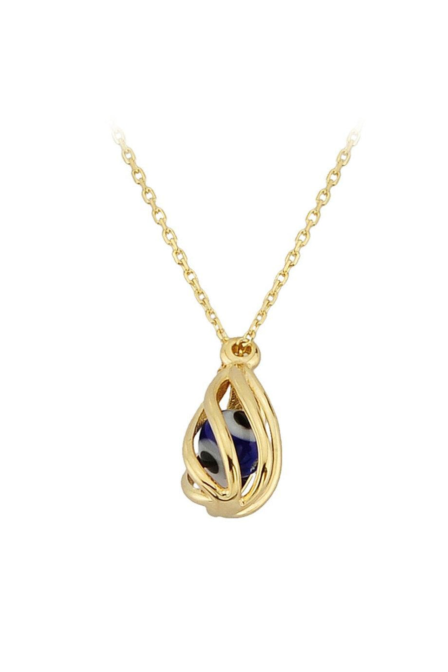 Gold Evil Eye Beaded Drop Cage Necklace