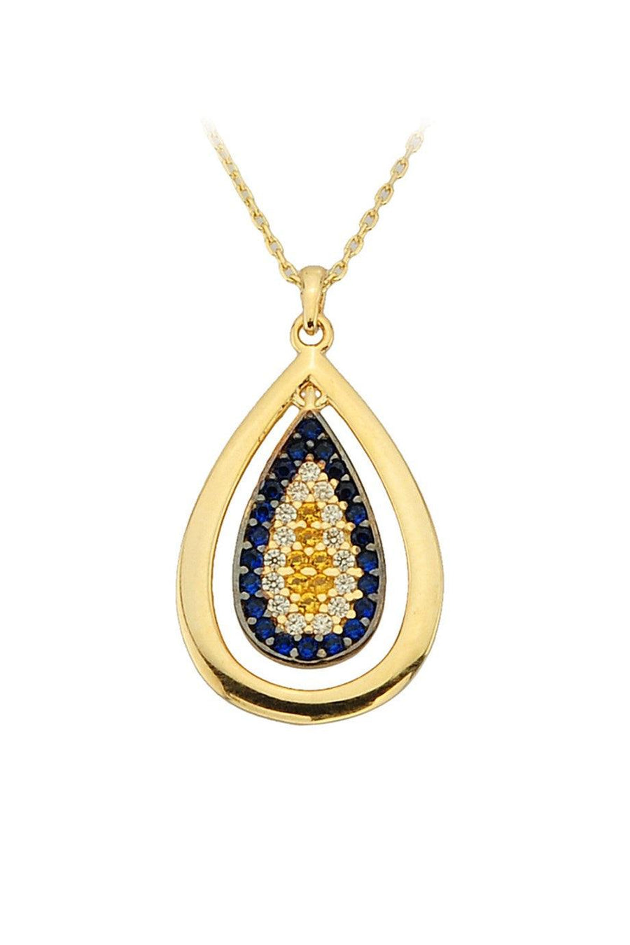Gold Evil Eye Beaded Drop Necklace