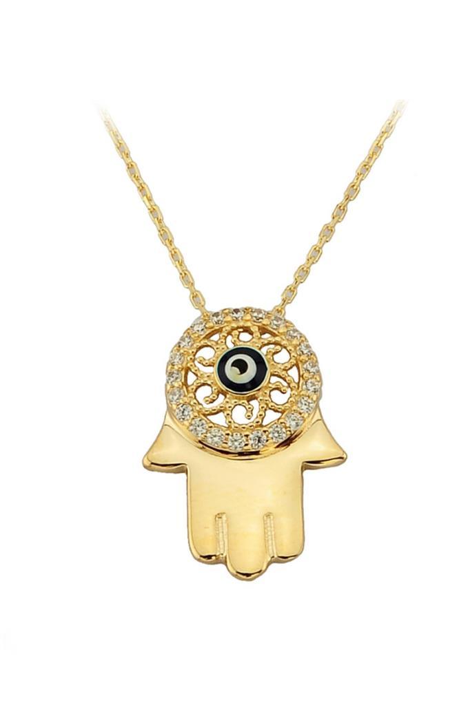 Gold Evil Eye Beads Fatma Ana Hand Necklace