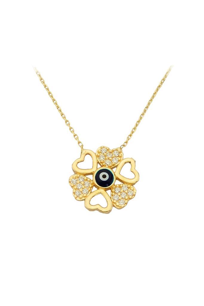 Gold Evil Eye Beaded Heart Necklace