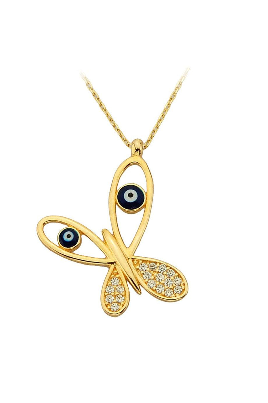 Gold Evil Eye Beaded Butterfly Necklace