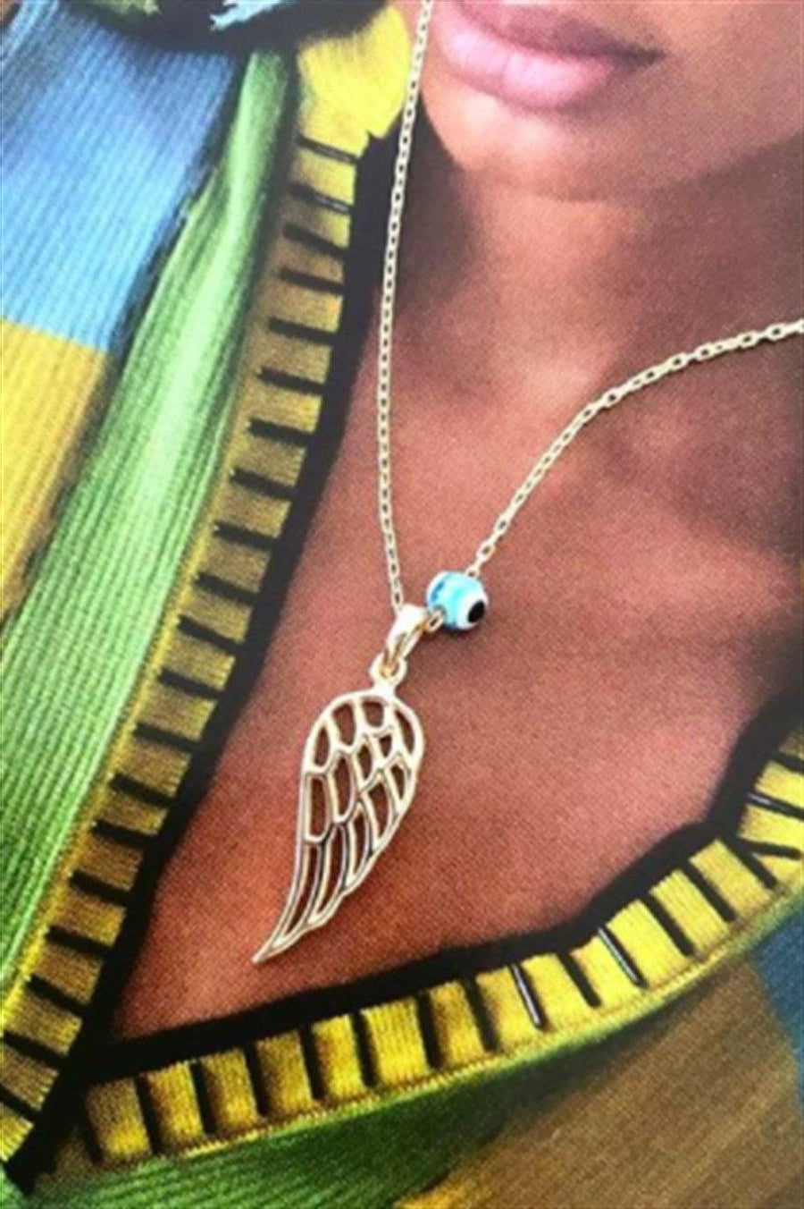 Gold Evil Eye Beaded Angel Wing Necklace