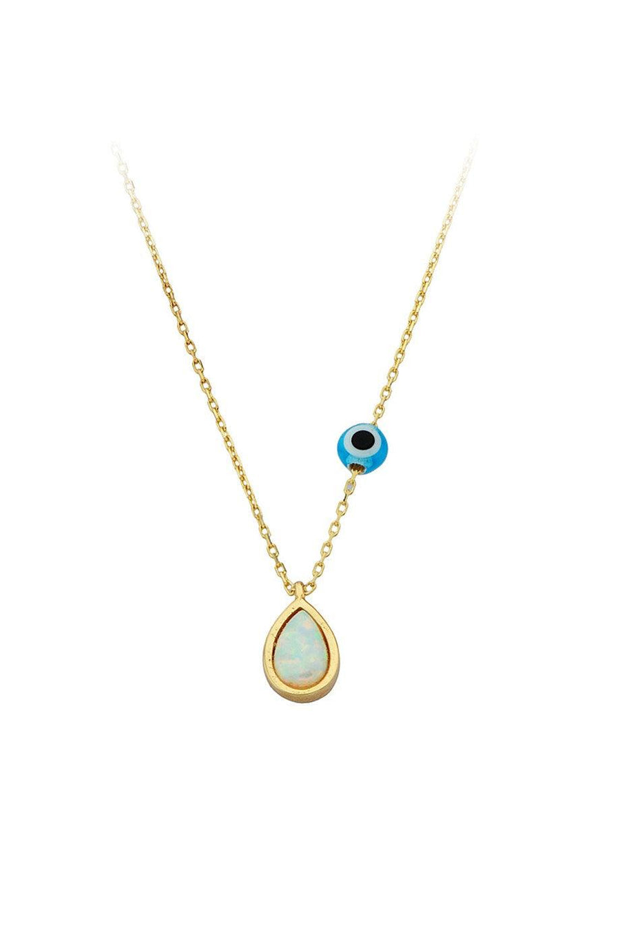 Gold Evil Eye Beaded Opal Stone Drop Necklace