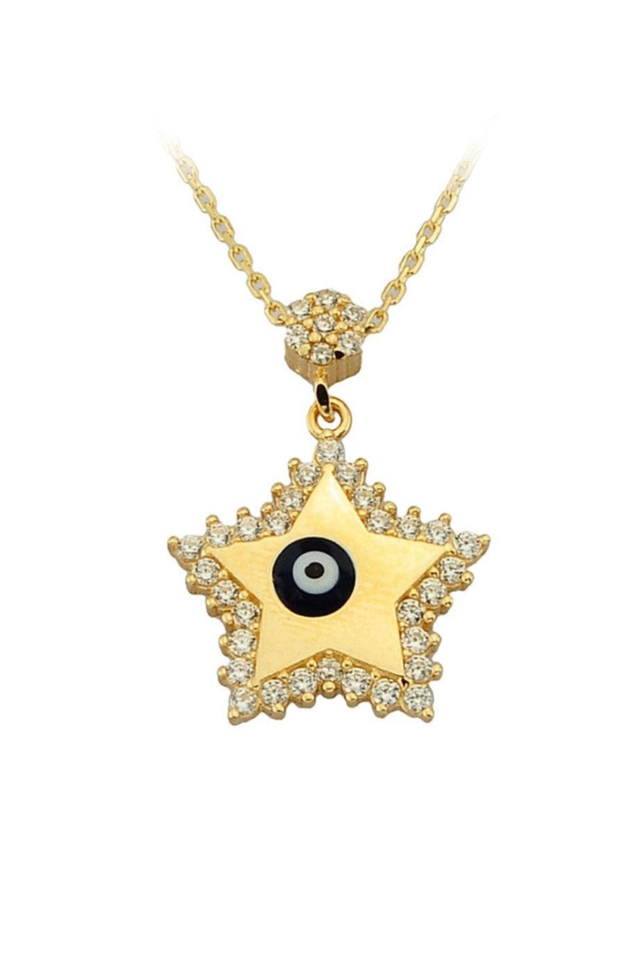 Gold Evil Eye Beaded Star Necklace