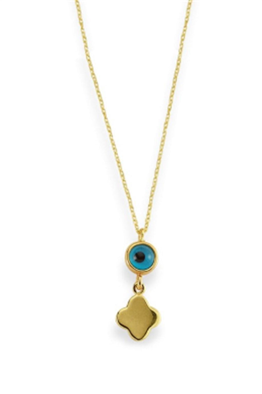 Gold Evil Eye Beaded Clover Necklace