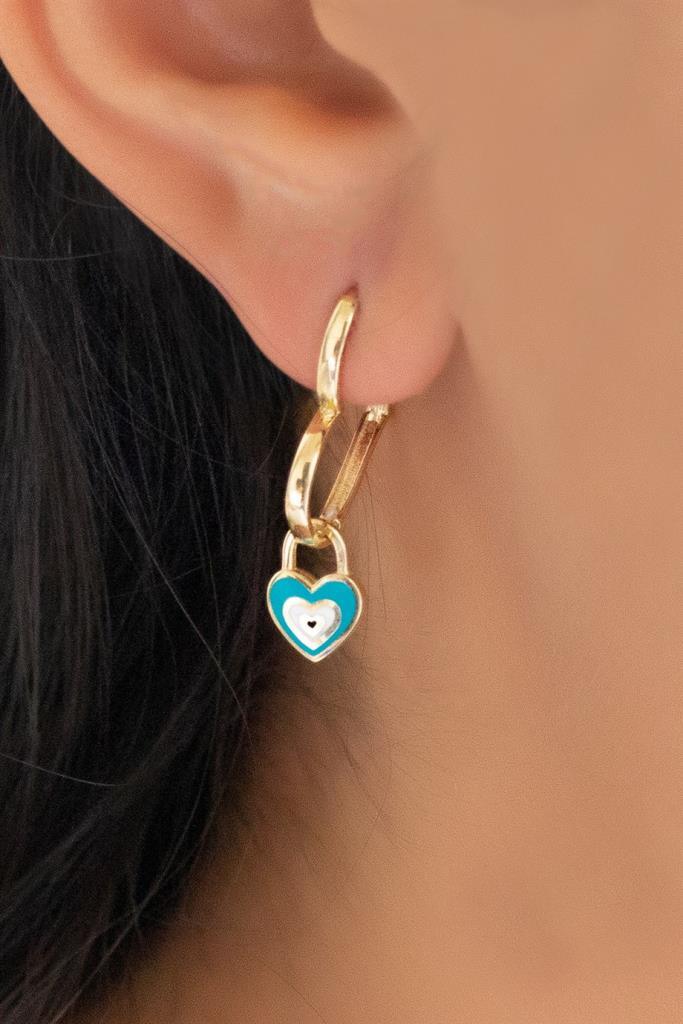 Gold Nazar Heart Earrings