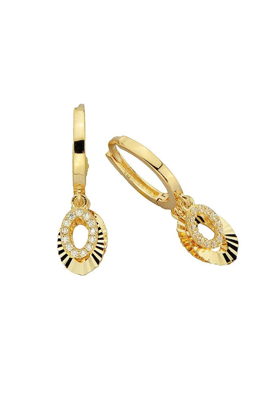 Gold Oval Figure Ring Earrings