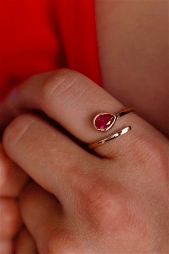 Gold Pink Stone Drop Ring