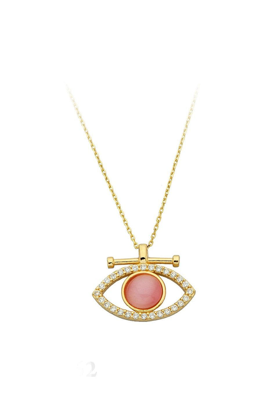 Golden Pink Stone Eye Necklace