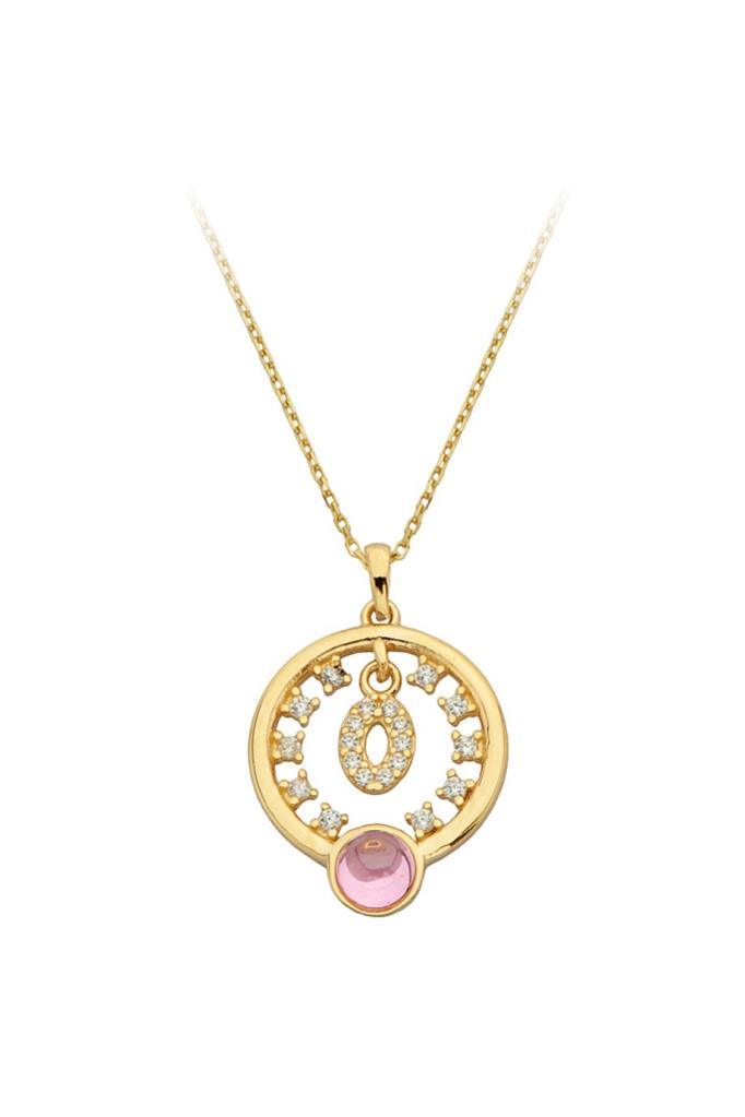Gold Pink Stone Ring Necklace