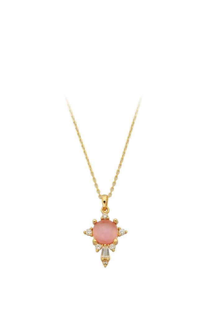 Gold Pink Stone Necklace