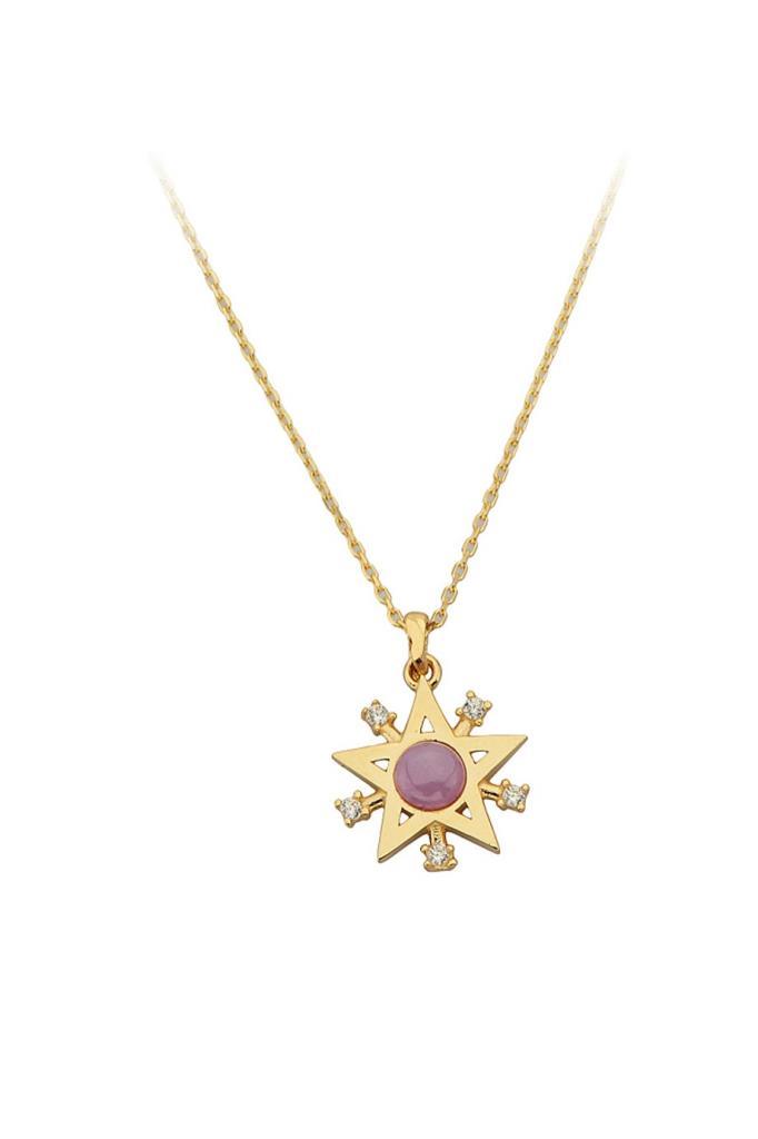 Golden Pink Stone Star Necklace