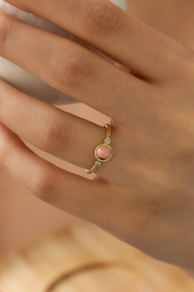 Gold Pink Stone Ring