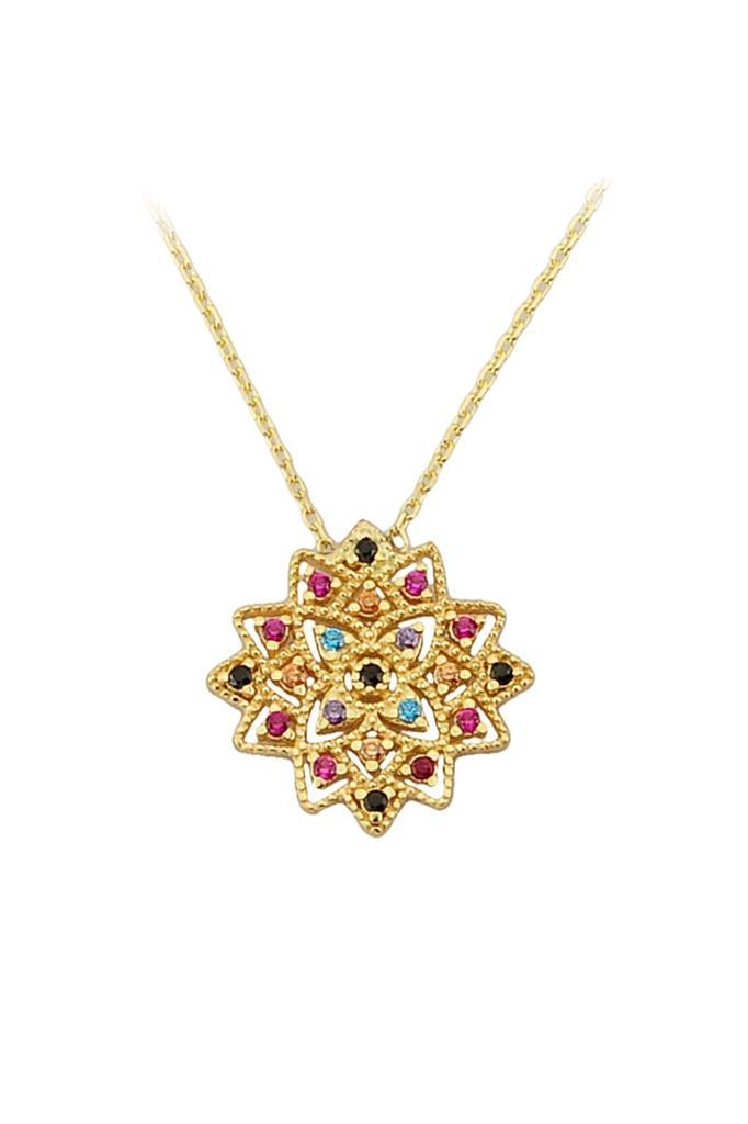 Gold Colorful Stone Fountain Nightingale Necklace