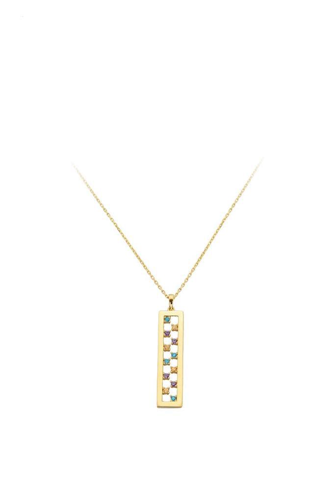 Gold Color Stone Bar Necklace