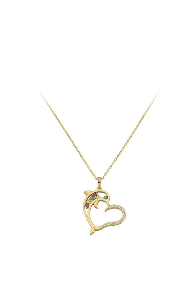Gold Color Stone Heart Necklace