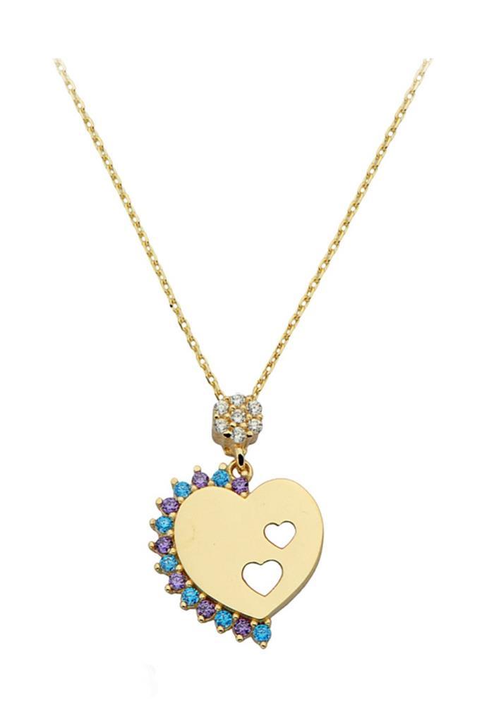 Gold Color Stone Heart Plate Necklace