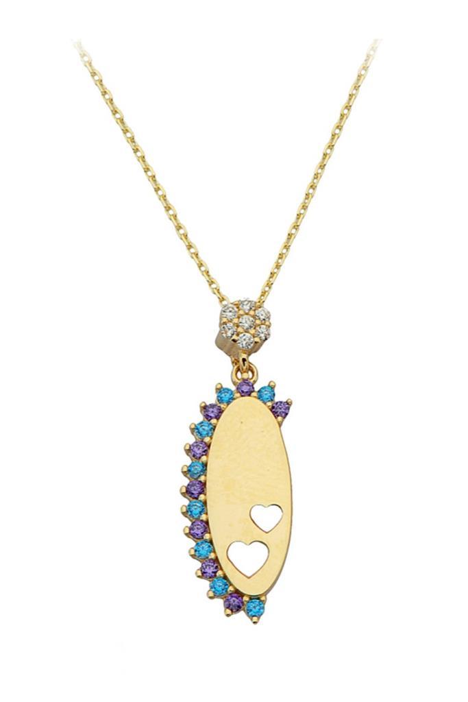 Gold Colorful Stone Heart Plate Necklace