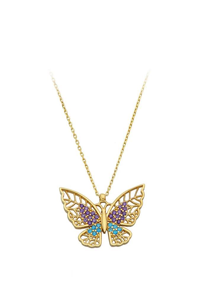 Gold Color Stone Butterfly Necklace