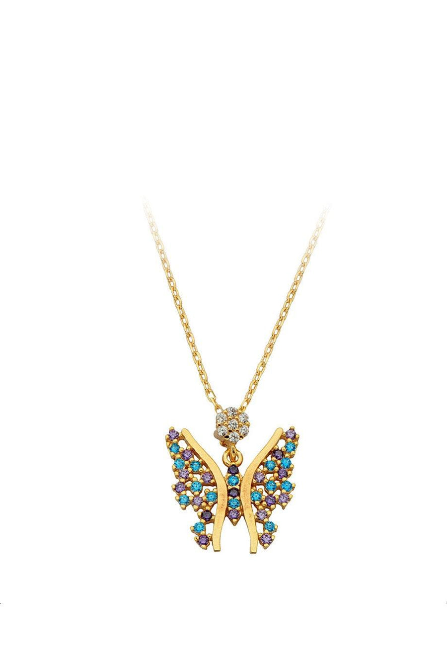 Gold Color Stone Butterfly Necklace