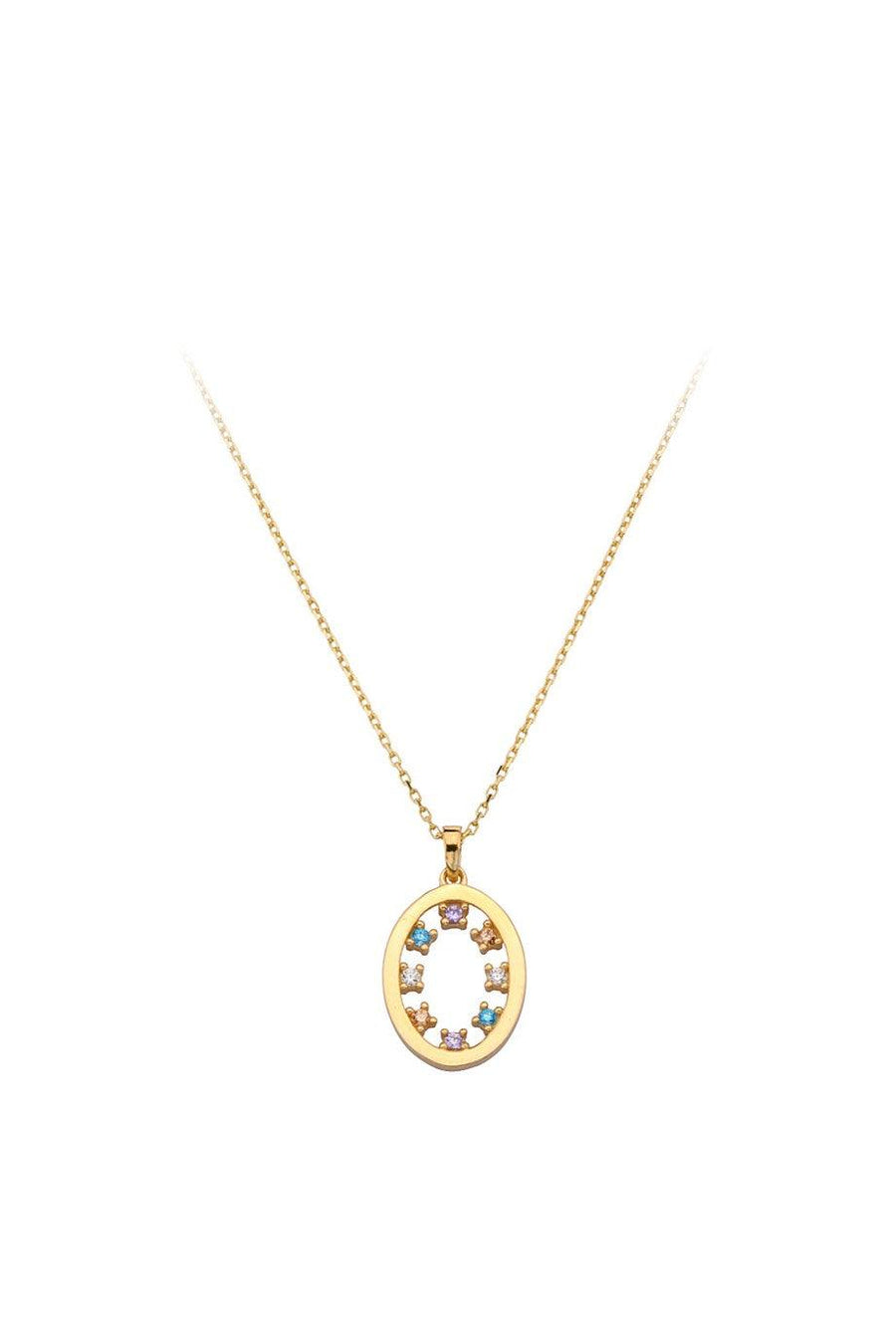 Gold Colored Stone Oval Necklace