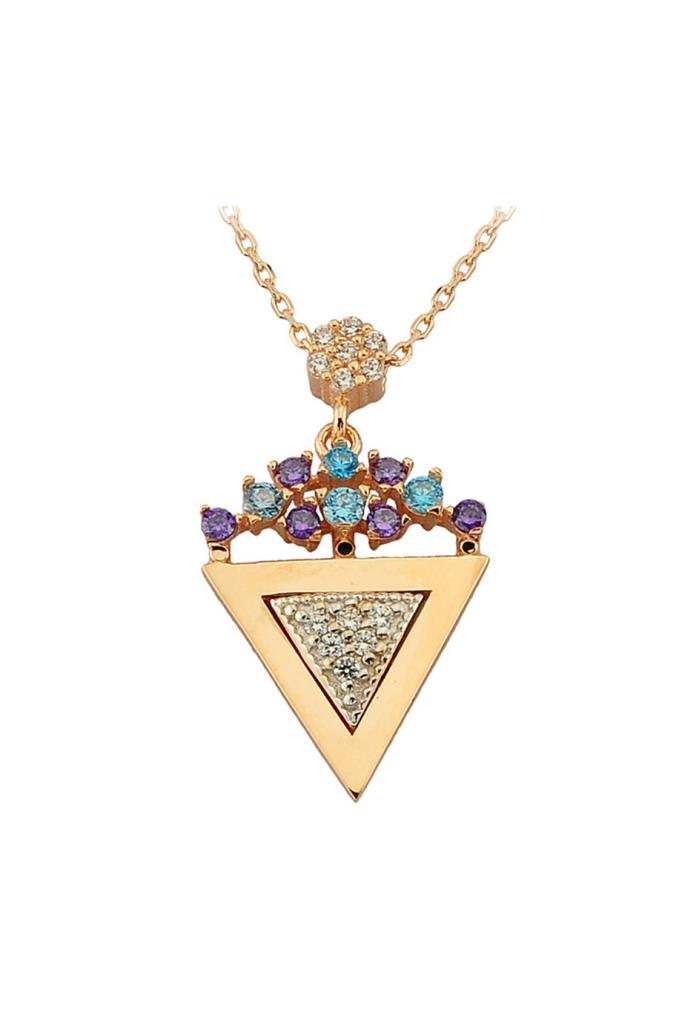 Gold Color Stone Triangle Necklace