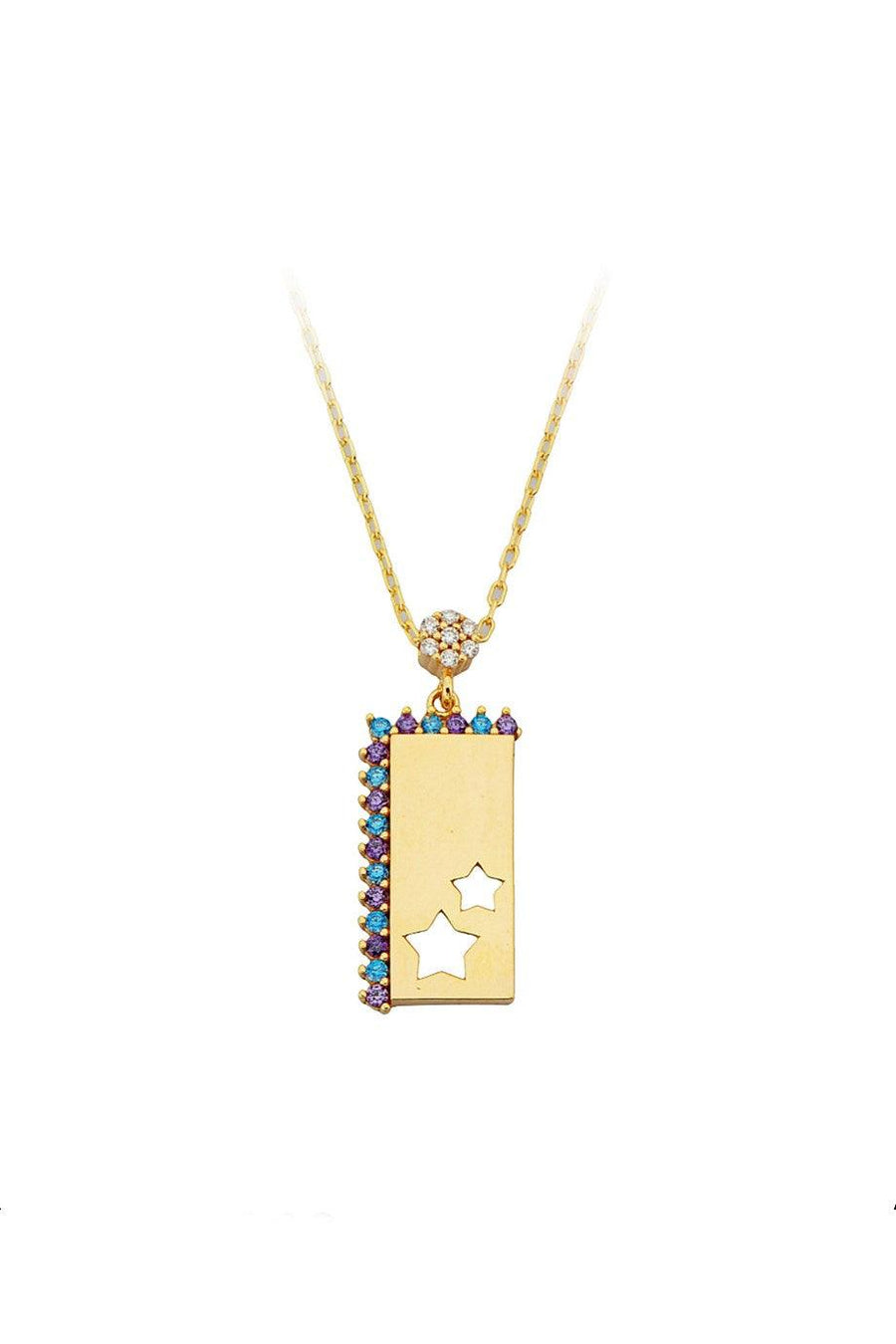 Gold Color Stone Star Motif Necklace