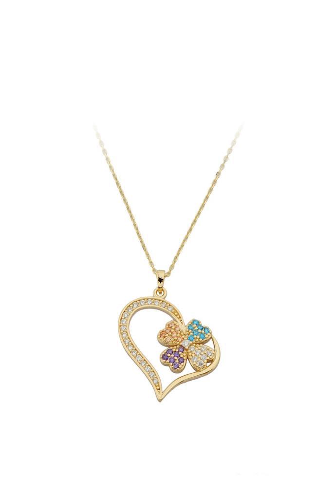 Golden Colonial Clover Heart Necklace